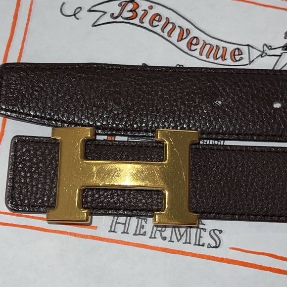 Hermes Black/Chocolate Chamonix & Togo Leather Constance Reversible Belt UNISEX. - Picture 10 of 17